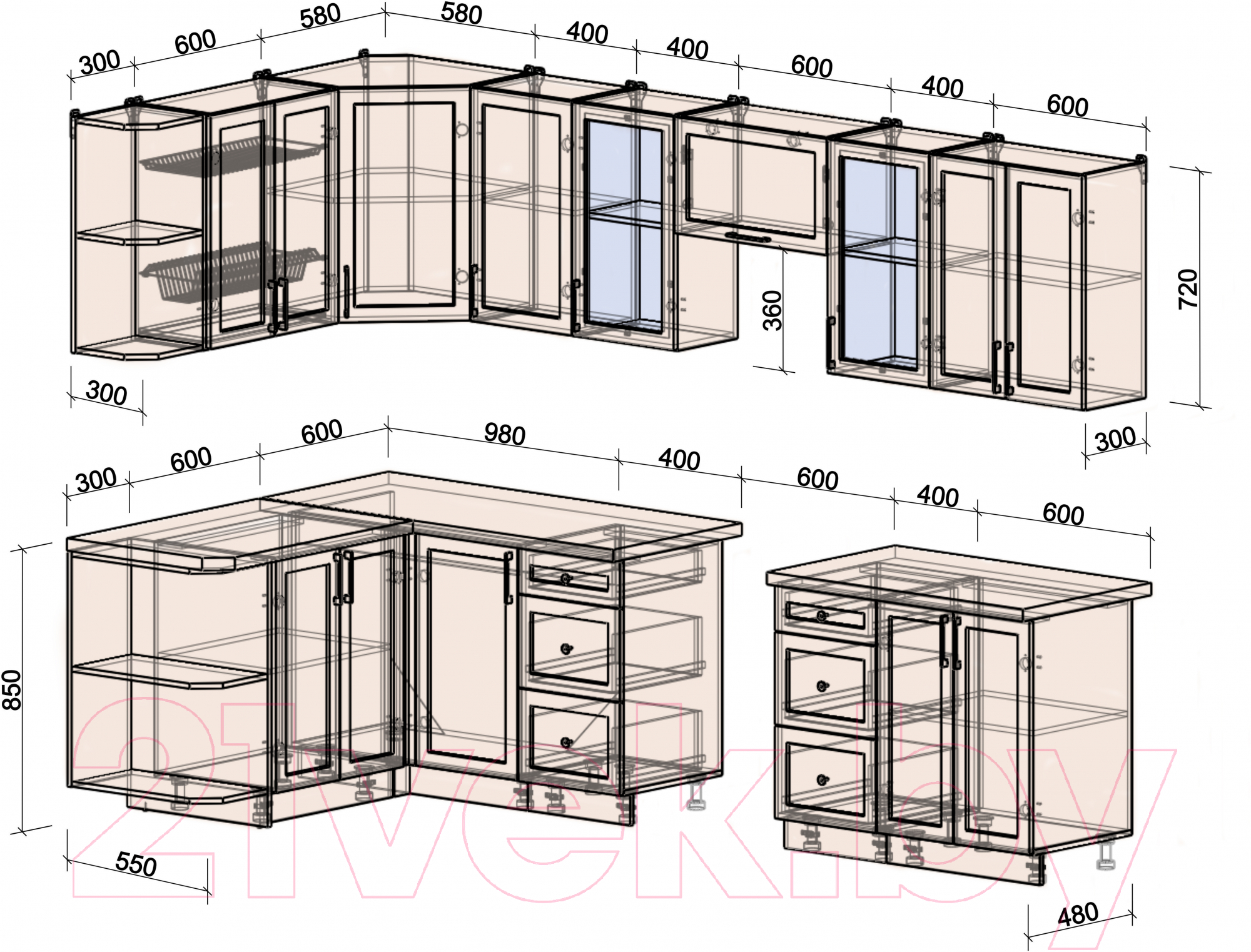 Готовая кухня Интерлиния Тренд 1.5x3.0 левая