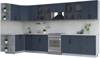 Кухонный гарнитур Интерлиния Тренд 1.5x3.8 левая (индиго/индиго/опал светлый) - 