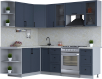 Кухонный гарнитур Интерлиния Тренд 1.7x2.3 левая (индиго/индиго/опал светлый) - 