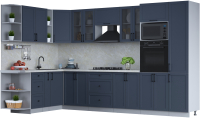 Кухонный гарнитур Интерлиния Тренд 1.88x3.4 ВТ левая (индиго/индиго/опал светлый) - 