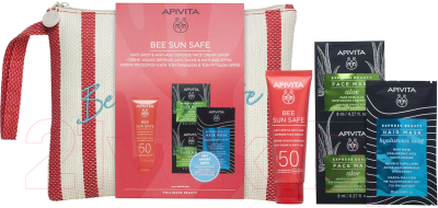 Набор косметики для лица и волос Apivita Bee Sun Safe Крем SPF50+Маска с алоэ+Маска для волос (50мл+2x8мл+20мл)