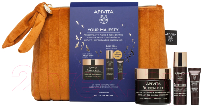 Набор косметики для лица Apivita Queen Bee Крем с легкой текстурой+Сыворотка+Крем для век (50мл+10мл+2мл)