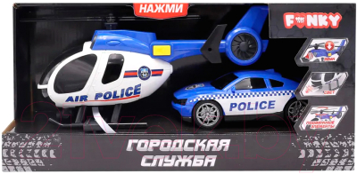 Набор игрушечной техники Funky Toys Городская служба Полицейская машина и вертолет / FT0798803
