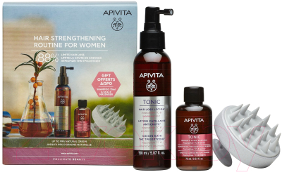 Набор косметики для волос Apivita Против выпадения волос для женщин Лосьон+Шампунь+Расческа (150мл+75мл)