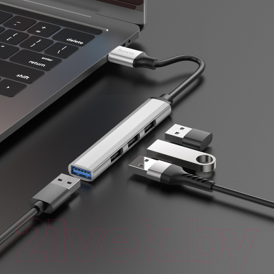USB-хаб Hoco HB26 USB на USB3.0+3xUSB2.0 (серебристый)