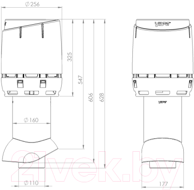 Выход вентиляционный на крышу Vilpe Flow 110P/ИЗ/350 / 350292 (черный)