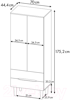 Шкаф Polini Kids Simple 3605 двухсекционный с ящиками / 0002752.163 (белый/дуб каменный)