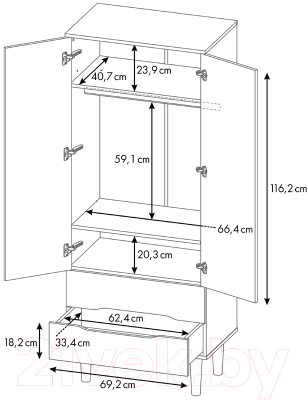 Шкаф Polini Kids Simple 3605 двухсекционный с ящиками / 0002752.163 (белый/дуб каменный)