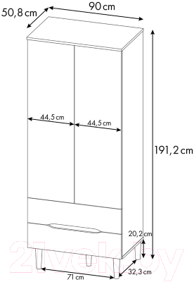Шкаф Polini Kids Simple двухсекционный с ящиками 3610 / 0002753.163 (белый/дуб каменный)