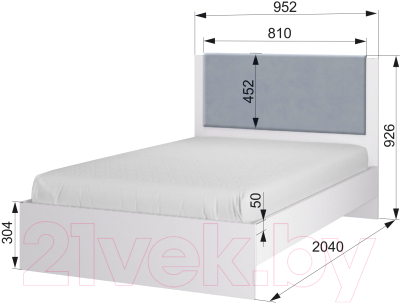 Односпальная кровать Аквилон Акцент №900М (белое сияние/веллюкс 49)