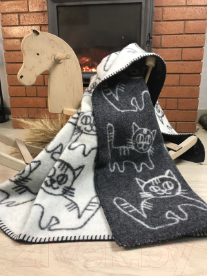 Одеяло для малышей Klippan Коты в сером (100x140, шерсть)