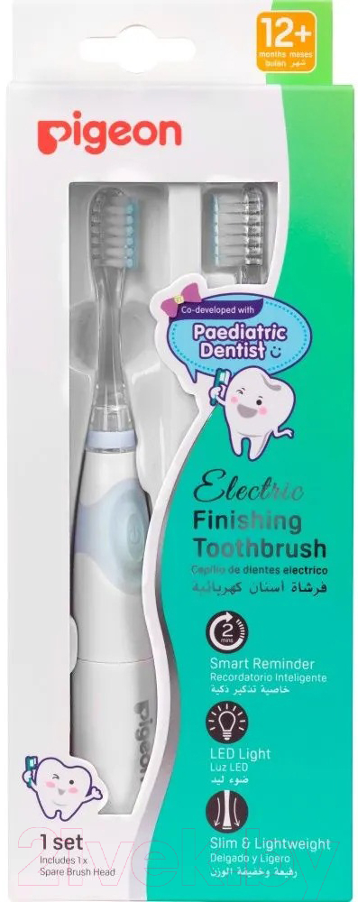 Детская электрическая зубная щетка Pigeon Electric Finishing Toothbrush для детей от 12 мес / 79244 (2 насадки) — фото 3