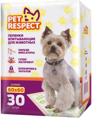 Изображение товара Одноразовая пеленка для животных Pet Respect Впитывающая 60x60 (30шт)