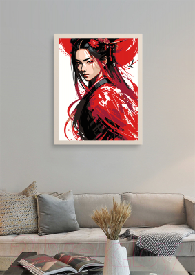 Картина по номерам PaintLine Японская девушка в красном кимоно / 2038586777229