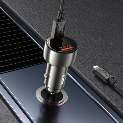 Зарядное устройство автомобильное Hoco Z50 + кабель Type-C to Lightning (металлик)