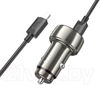 Зарядное устройство автомобильное Hoco Z50 + кабель Type-C to Lightning (металлик)