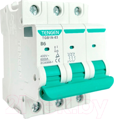 Выключатель автоматический Tengen TGB1N-63 3P 6A B 6kA 3M / TGB1N-63-3-06B