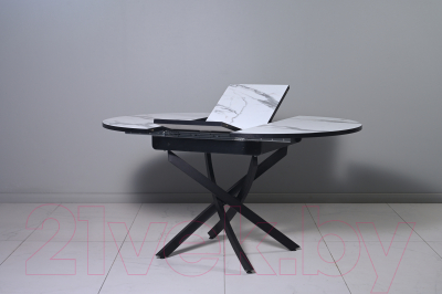 Обеденный стол Мир стульев №31 90x90x30 (мрамор белый/черный муар)