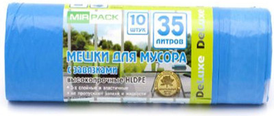 Пакеты для мусора Mirpack Deluxe 35л 30мкм / 9028273 (10шт, синий) -