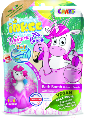 Бомбочка для ванны Craze Inkee С игрушкой Единорог С ароматом попкорна / 35832 (розовый/фиолетовый)