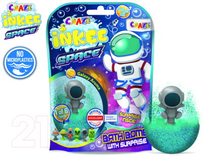 Бомбочка для ванны Craze Inkee С игрушкой Космические приключения / 23051 (зеленый/синий)