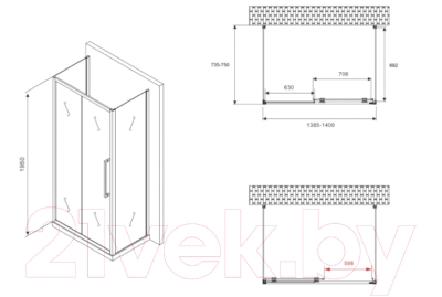 Душевой уголок Abber Schwarzer Diamant AG30140BH-S75B-S75B