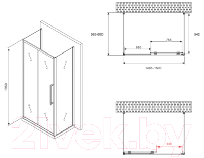 Душевой уголок Abber Schwarzer Diamant AG30150BH-S60B-S60B