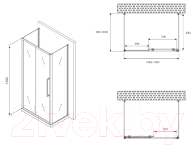 Купить Душевой уголок Abber Schwarzer Diamant AG30150BMH-S100BM-S100BM в Гродно
