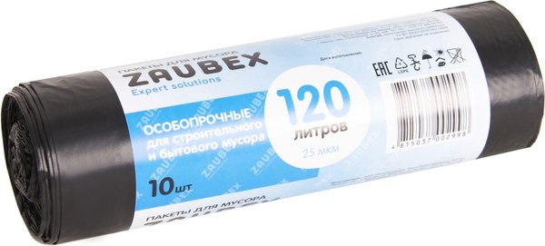 Пакеты для мусора Zaubex 120л 25мкм / 9109104 (10шт, черный)