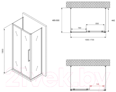 Купить Душевой уголок Abber Schwarzer Diamant AG30170MH-S50M-S50M в Барановичах