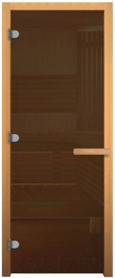 Стеклянная дверь для бани/сауны Везувий 190x70 CR магнит (8мм, стекло бронза, ольха)