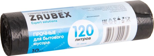 Пакеты для мусора Zaubex 120л 15мкм / 9109105 (10шт, черный)