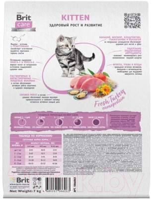 Сухой корм для кошек Brit Care Cat Kitten Healthy Growth с индейкой / 5066063 (7кг)