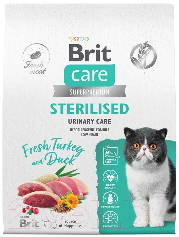 Сухой корм для кошек Brit Care Cat Sterilised Urinary Care с индейкой и уткой / 5066216