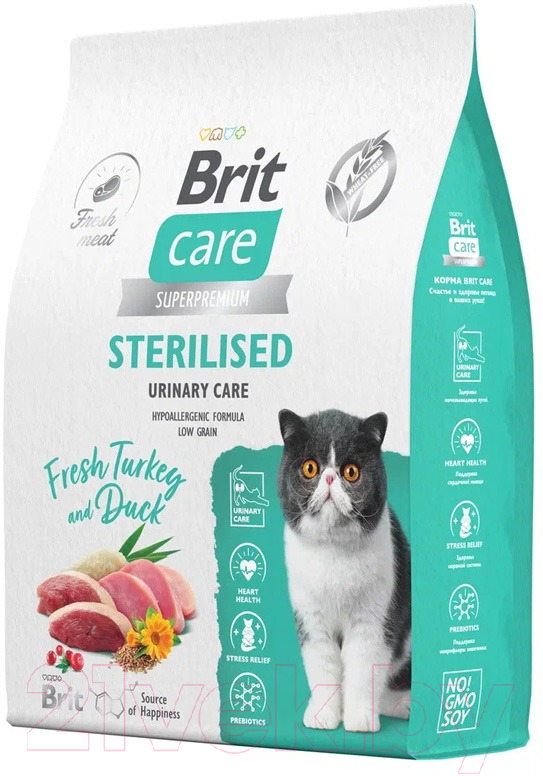 Сухой корм для кошек Brit Care Cat Sterilised Urinary Care с индейкой и уткой / 5066216