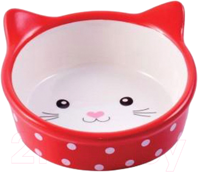 Миска для животных Mr. Kranch Мордочка кошки / MKR211185 (красный/горошек)