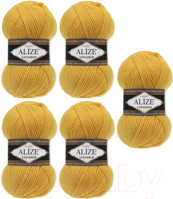 Набор пряжи для вязания Alize Lanagold 49% шерсть, 51% акрил / 216 (240м, желтый, 5 мотков)