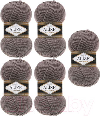 Набор пряжи для вязания Alize Lanagold 49% шерсть, 51% акрил / 240 (240м, коричневый меланж, 5 мотков)