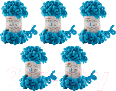Набор пряжи для вязания Alize Puffy 100% микрополиэстер / 16 (9.2м, голубой сочи, 5 мотков)