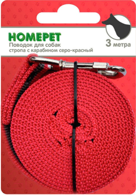 Поводок Homepet Стропа с карабином 25мм / 79846 (3м, серый/красный)