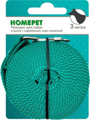 Поводок Homepet Стропа с карабином 25мм / 79847 (3м, серый/зеленый)