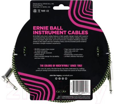 Изображение товара Кабель гитарный Ernie Ball P06077 (черный/зеленый)