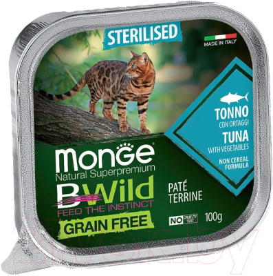 Влажный корм для кошек Monge BWild Grain Free из тунца с овощами, ламистер (100г)