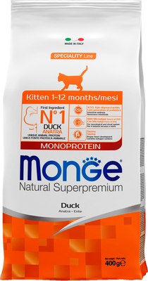 Сухой корм для кошек Monge Speciality Line Monoprotein с уткой (400г)