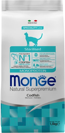 Сухой корм для кошек Monge Speciality Line Monoprotein Sterilised с треской