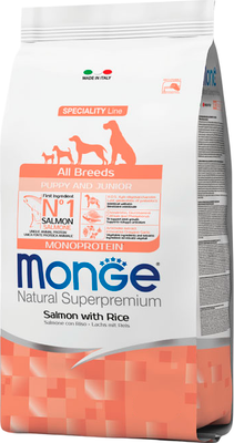 Сухой корм для собак Monge Speciality Line Monoprotein Puppy&Junior Salmon&Rice (12кг) -
