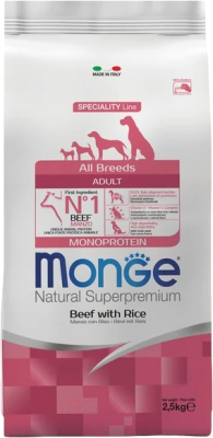 Сухой корм для собак Monge Speciality Line Monoprotein с говядиной и рисом (2.5кг)