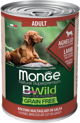Влажный корм для собак Monge BWild Grain Free с ягненком, тыквой и кабачками (400г)