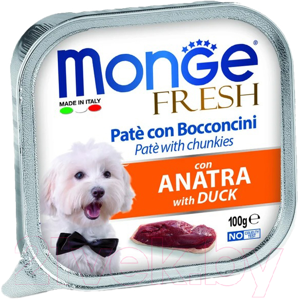 Влажный корм для собак Monge Fresh с уткой, ламистер (100г)