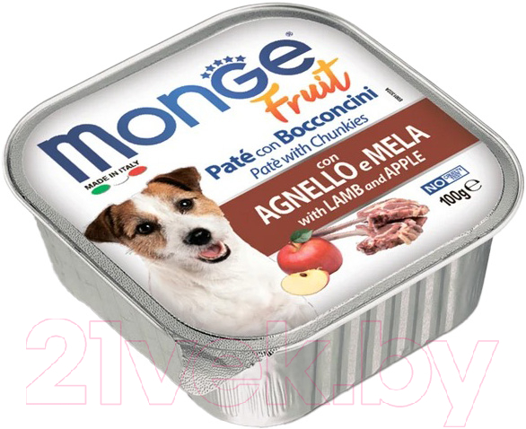 Влажный корм для собак Monge Fruit с ягненком и яблоком, ламистер (100г) — фото 2